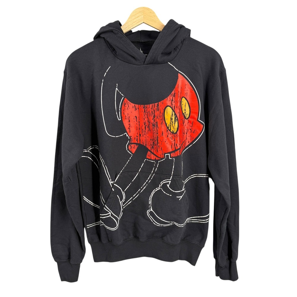 Disney Parks Mickey Mouse Hoodie Sweatshirt Black Pullover with Ears Adult Small